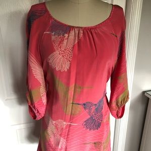 Tibi silk hummingbird salmon pink dress 10